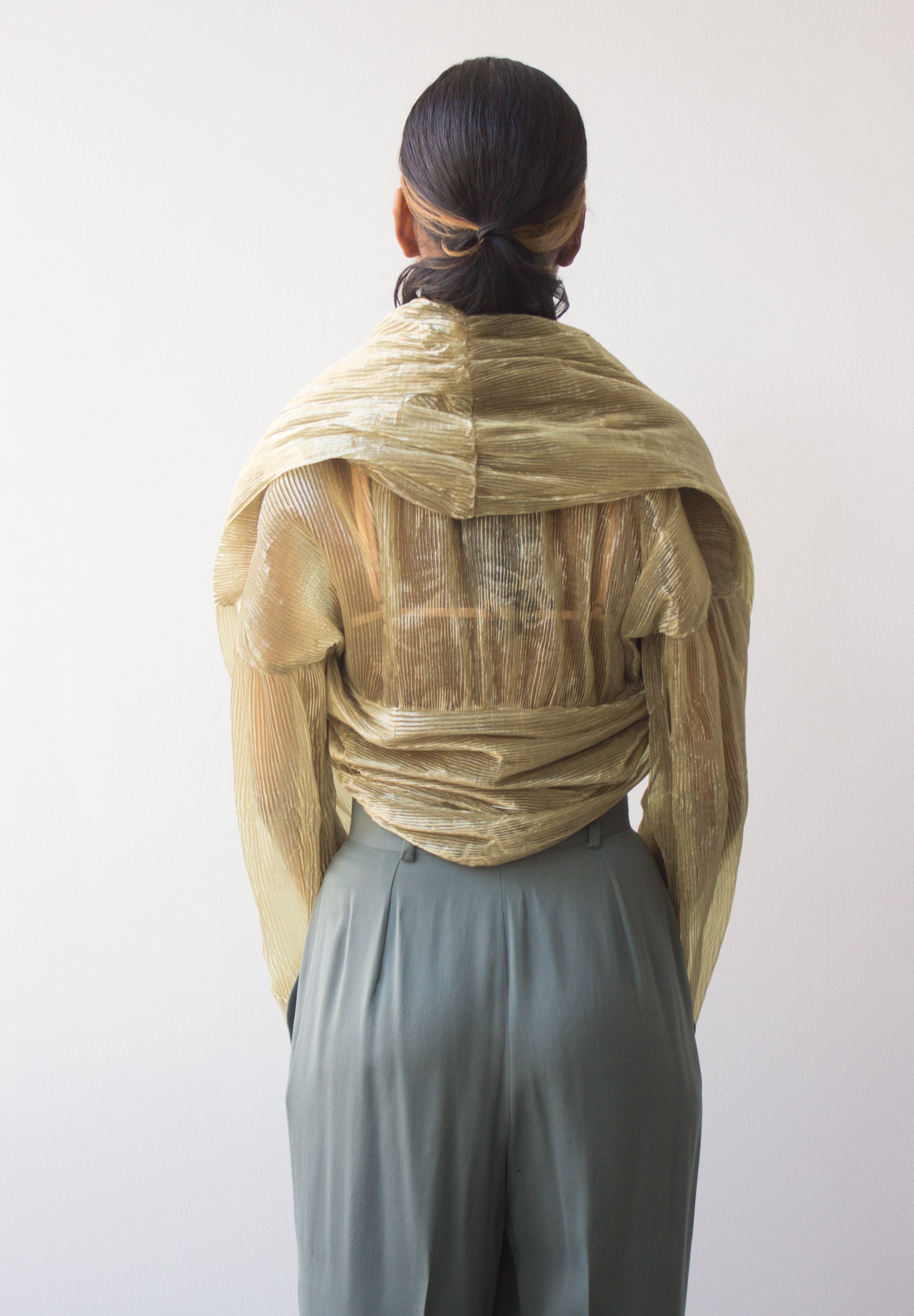 1980s Romeo Gigli Chartreuse Sheer Pleated Jacket — Wayward Collection